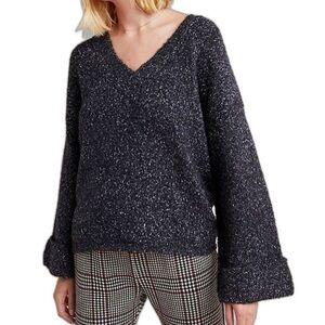 By Anthropologie Maggie bell sleeve oversized grey knit v-neck sweater